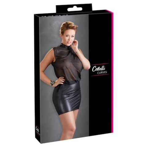 Plus Size Netstof Mini Jurkje Met Wetlook Rok