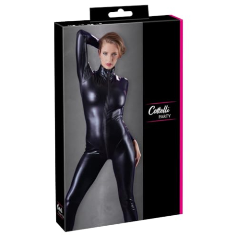 Wetlook Catsuit Met Lange Mouwen En Rits - Zwart