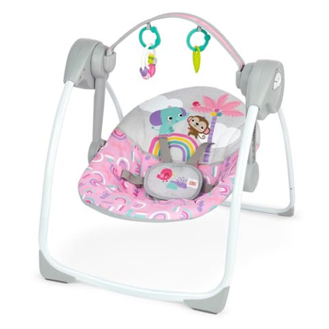 Bright Starts Rosa Paradies Draagbare compacte babyschommel met muziek, uniseks, pasgeborenen +