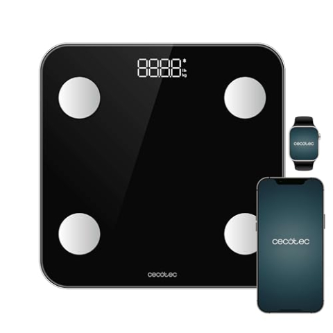 Cecotec Intelligente badkamerweegschaal met app Surface Precision Smart, Bluetooth en 24 parameters, afmetingen 30 x 30 cm, 4 sensoren, maximale capaciteit 180 kg, werkt op batterijen