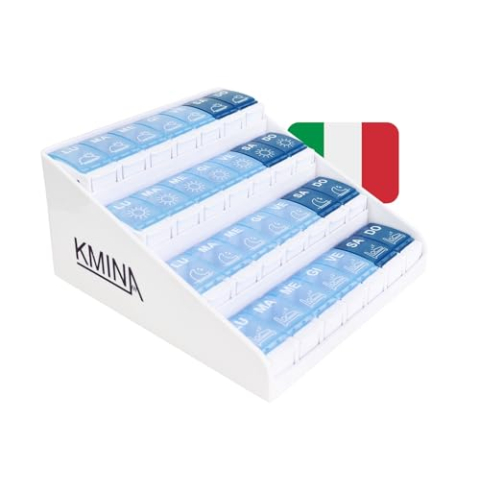 KMINA - Wekelijkse Pillendoos 4 Pillen, Italiaans, Groot, Medicijn Organiser, Gepatenteerd
