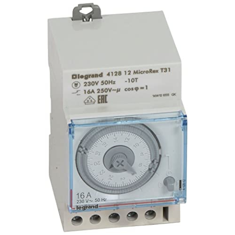 LEGRAND, Timer MicroRex T31, mechanisch met 24-uurs programma (serieinbouw-timer voor DIN-rail, 3-modulig), 412812