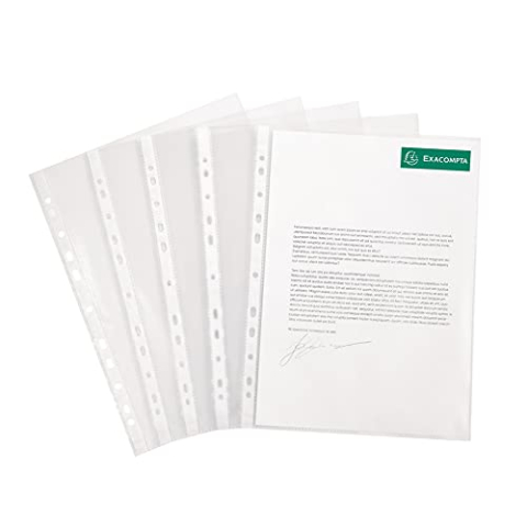 Exacompta - Ref. 5900E - 1 pak van 100 geperforeerde zakken glad polypropyleen met hoge sterkte - 9/100e dikte - universele 11-gaats perforaties - A4 archiefformaat - kleurloos