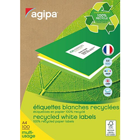 Apli 101186 multifunctionele etiketten, gerecycled, A4, 70 x 35 mm, wit, 2400 stuks