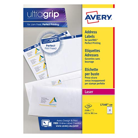 Adresetiket Avery Quickpeel 63,5 x 38,1 wit 100 vellen 21 etiketten per vel