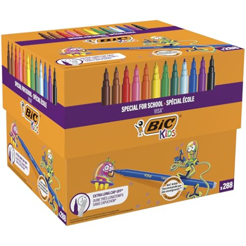 BIC Kids Visa Dunne Viltstiften - Verschillende Kleuren, Classpack van 288 Stuks
