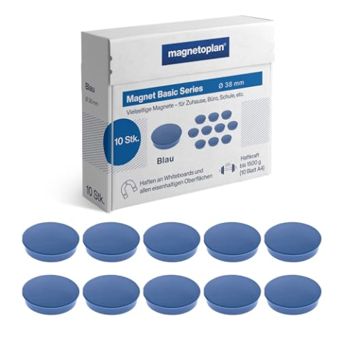 Magneet Basic-serie, 38 mm, blauw, verpakking = 10 stuks, hechtkracht 1500 g