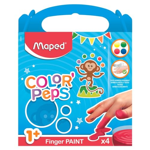 Maped M812510 - Vingerverf Color'Peps, voor beginners, meerdere kleuren, 4 x 80 g