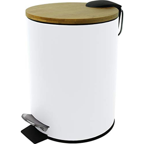 helit H2404405 - pedaalemmer "the bamboo", 3 liter, met bamboe deksel, container van metaal, stil sluitend, wit, 1 stuks