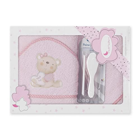 INTERBABY - Love You roze badjas, set met kwast en kam