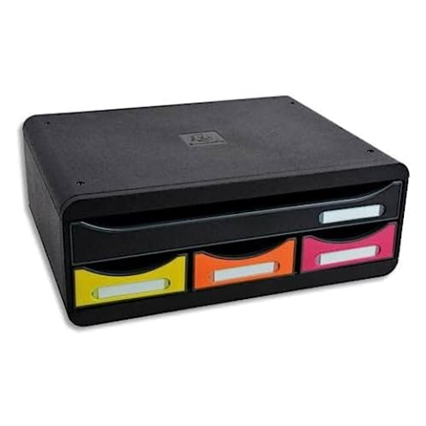 EXACOMPTA TOOLBOX MINI opbergmodule 4 laden, 1 A4+, 3 vakken L27, H 13,4 x D 35,5 cm, zwart/harlequin