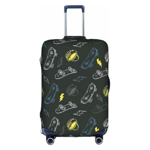 KLJnmbb Graffiti Skateboard Print Koffer Cover Elastische Wasbare Anti kras Bagage Protector Stofdicht Stijlvol, Wit, M