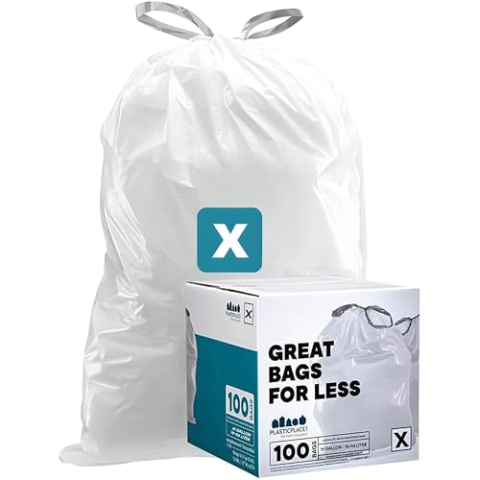 Plasticplace Custom Fit Trash Bags, Compatible with simplehuman Code X (100 Count) White Drawstring Garbage Liners 21 Gallon/ 80 Liter, 26" x 24.5"
