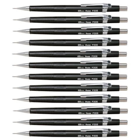 Pentel Sharp 200 P205-A vulpotlood, 0,5 mm, hardheid HB, zwart (12 stuks)