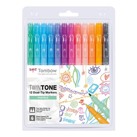 Tombow WS-PK-12P-2 Twintone Marker Set 12-Pack, Dual-Tip, pastel, kleurrijk