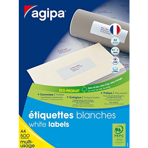 Agipa 12000 etiketten, wit, voor inkjetprinter/laserprinter/kopieerapparaat, 70 x 35 cm