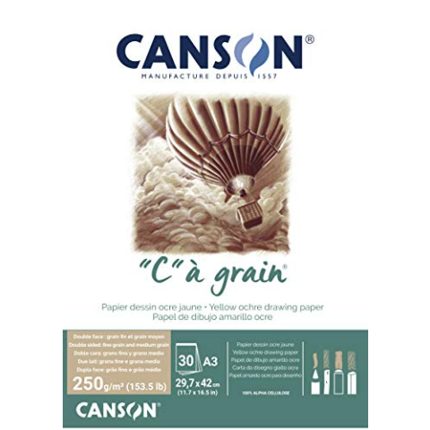 CANSON "C" à grain blok, DIN A3, 30 vellen, 250 g/m², okergeel-gemêleerd, licht korrelig