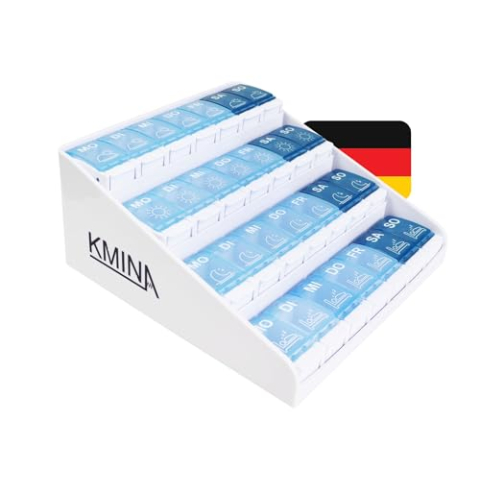 KMINA - Wekelijkse Pillendoos 4 Pillen, Duits, Groot, Medicijn Organiser, Gepatenteerd