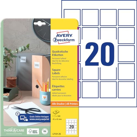 AVERY Zweckform L7121-25 QR code-etiketten 500 Stuk, 45 x 45 mm wit