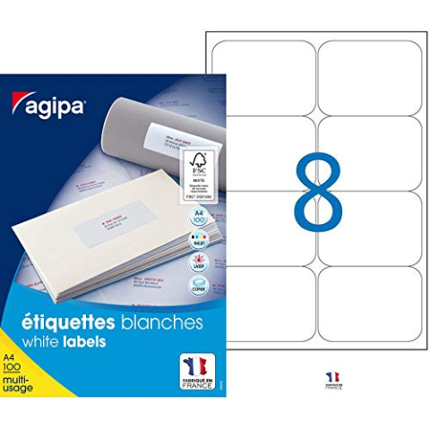 Agipa - BoÃte de 800 étiquettes blanches multi-usages - 99,1 x 67,7 mm - pour tous type d'imprimant