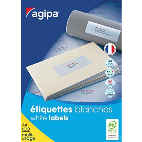 agipa 119017 Universele etiketten, 105 x 40 mm, wit, rechthoekig