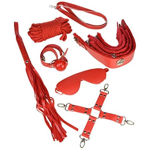 Secret Play S278 Fetisch kleding van leer, rood, 8 stuks