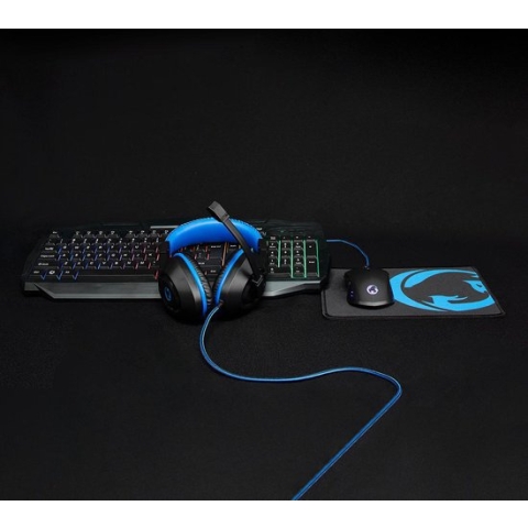 Gaming Combo Kit - 4-in-1 - Toetsenbord, Koptelefoon, Muis en Muismat - Blauw / Zwart - QWERTY - US Internationaal