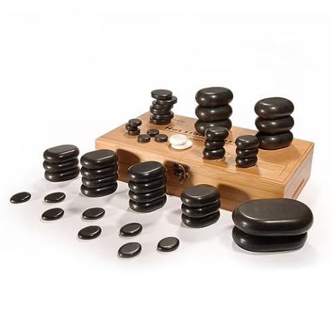 Master Massage Professionele Hot Stone Set voor Lichaamsmassage met Bamboe Doos, 50st