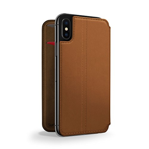 Twelve South SurfacePad voor iPhone X/XS | Slanke luxe lederen folio met wake/slaapfunctie (cognac)