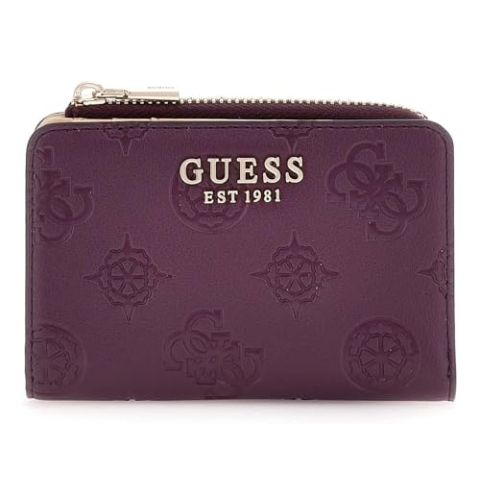 GUESS portemonnee Laurel II SLG Zip Around Card Case Wine Logo (rood) paars