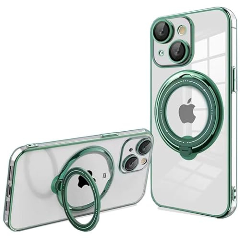 Coole beschermhoes voor iPhone 15 Plus, magnetisch, ring groen