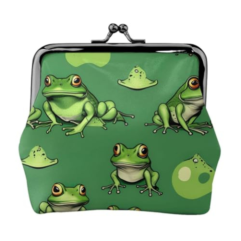 Grappige Groene Kikkers Print Mode Ms Lederen Pouch Draagbare Portemonnee Kiss-Lock Geld Tas Leuke Clutch Fo Vrouwen