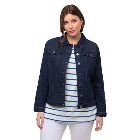 Ulla Popken Dames grote maten plus size jeansjack blue denim 56 816319902-56, Denim Blauw, 56