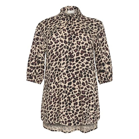 Kaffe Curve Plus Size damesshirt met halve mouwen, middelgroot, bedrukt, Luipaardprint, 44