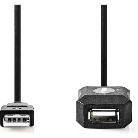 Actieve USB-Kabel - USB 2.0 - USB-A Male - USB-A Female - 480 Mbps - 5.00 m - Rond - Vernikkeld - PVC - Koper - Envelop