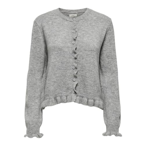 Jdy letty L/S On Frill Cardigan KNT Noos, lichtgrijs gem., L
