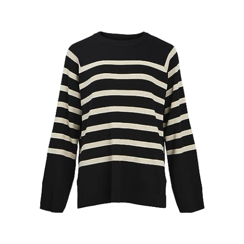Object Dames OBJESTER LS Knit TOP NOOS Trui, Zwart/Stripes: Sandshell XL, zwart/strips: sandshell, XL