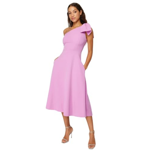 Trendyol Dames Dames Midi Skater Getailleerde Weven Jurk, roze, 36