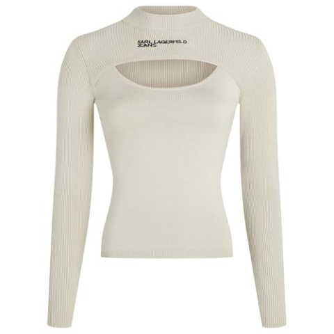 Karl Lagerfeld Jeans, Dames, Cut Out Mock Neck Trui, Slim Fit, Beige, L