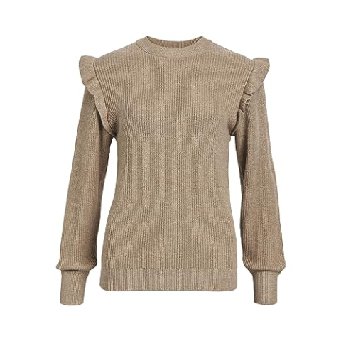 Object Dames Objmalena L/S Ruffle Pullover Noos Gebreide Trui, Fossil/Detail:melange, S