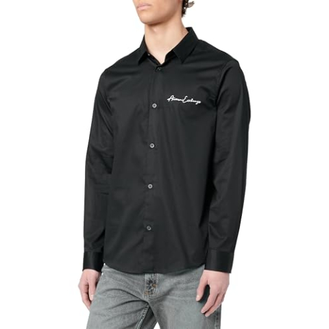 Armani Exchange Heren Essential, Logo Signature, Regular Fit, Zwart, L, zwart, L