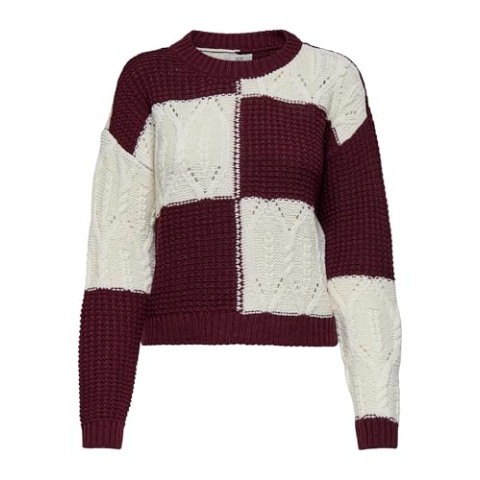 Jdy Justy L/S Mix Struc Pullover KNT Noos, Cabernet, XXL
