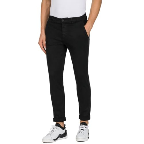 Replay Heren chino Zeumar Slim-Fit Hyperflex X-Lite met stretch, Black 040-1, 36W / 32L