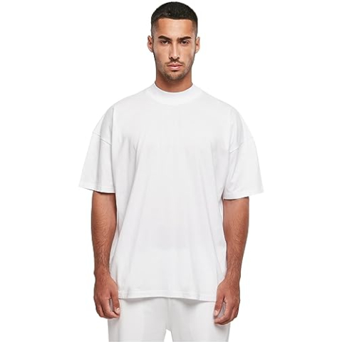 Build Your Brand Heren T-Shirt Oversized Mock Neck Tee White S, wit, S