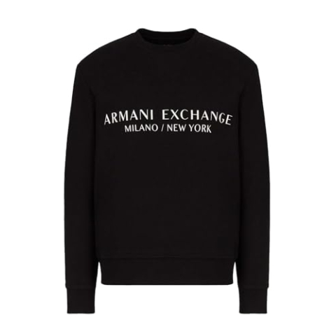 Armani Exchange Heren Crew Neck, Front Extended Logo Sweatshirt, zwart, M