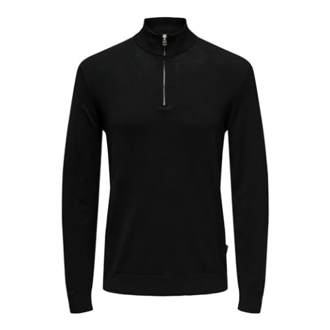 ONLY & SONS Male gebreide trui met halve ritssluiting, zwart, S