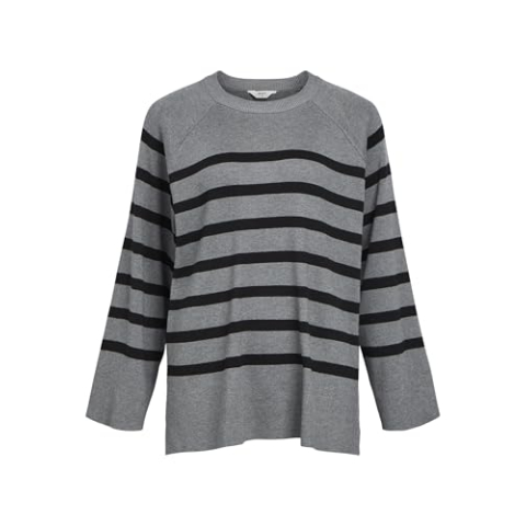 Object OBJSTER LS Knit Top NOOS, Medium Grey Melange/Stripes: zwart, L