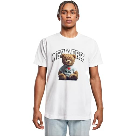Mister Tee New York College Bear Tee, wit, XL