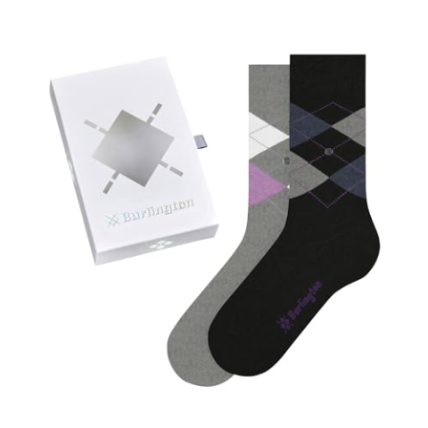 Burlington Dames Sokken Basic Gift Box W So katoen gedessineerd 2 paar, Veelkleurig Black Grey 0500, 36-41