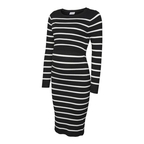 MAMALICIOUS Damesjurk, zwart/strepen: sneeuwwit, XS